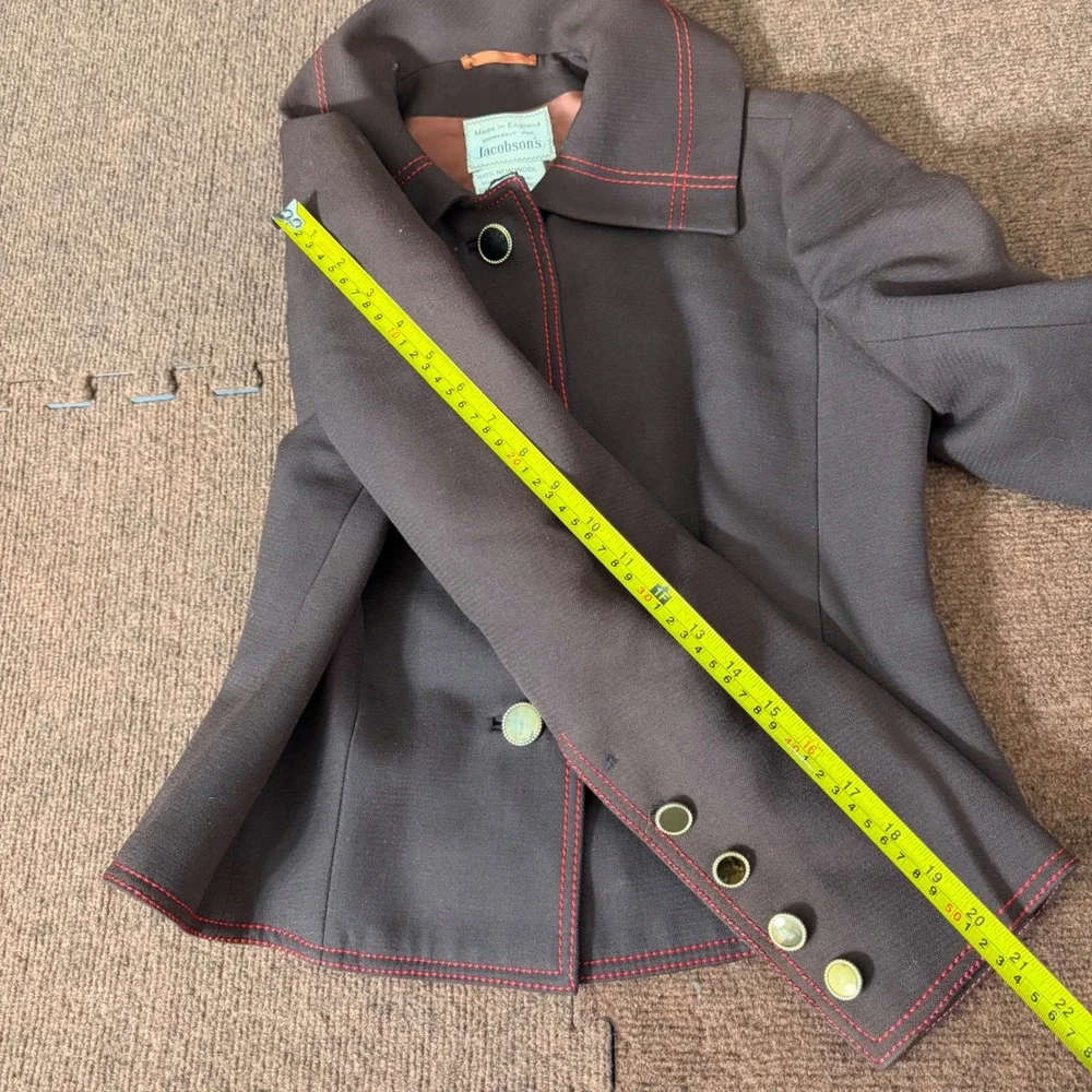 Cojana for Jacobson's Vintage Wool Blazer Brown Red Contrast Stitch England 100%